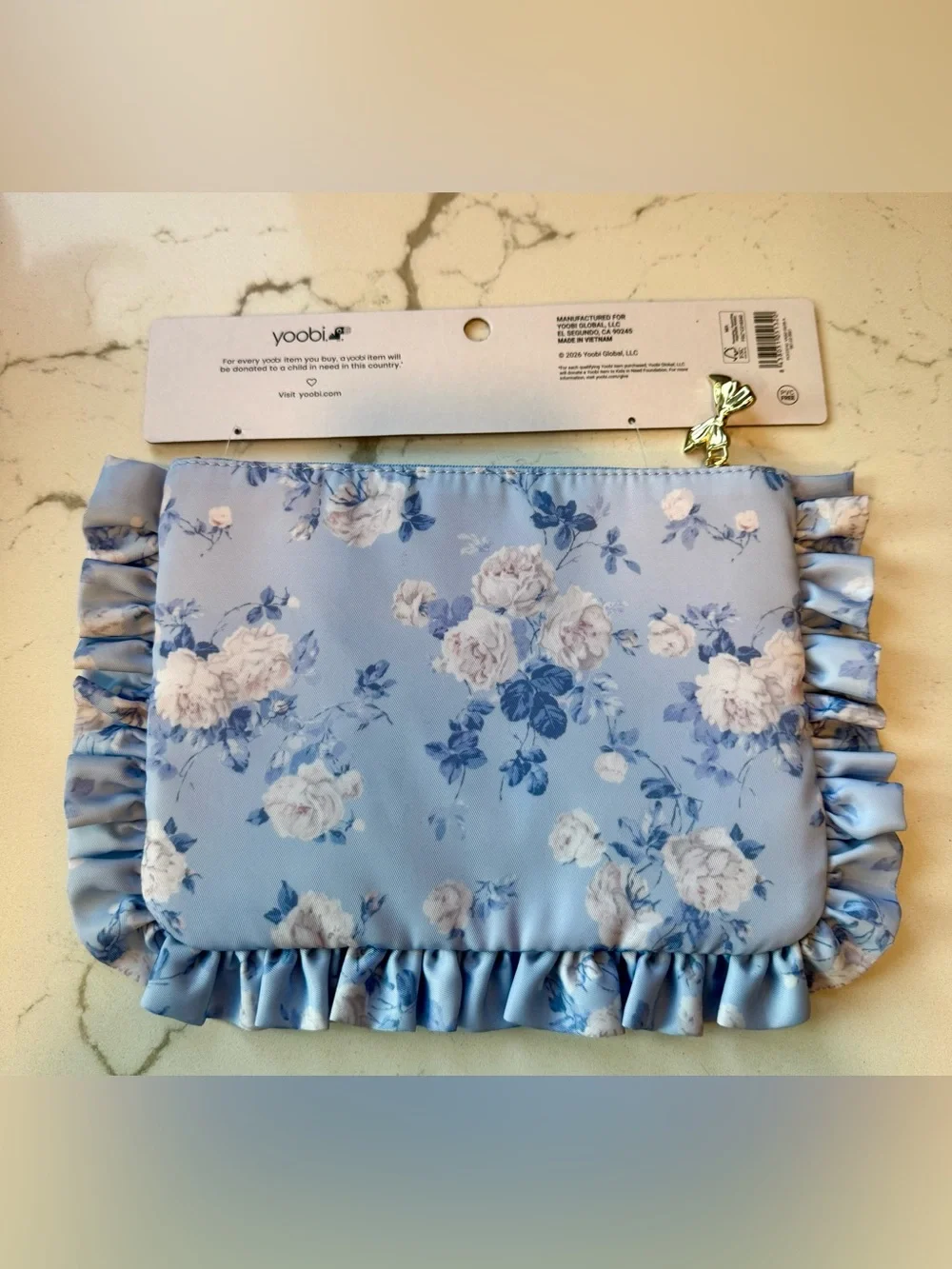 Love Shack Fancy x Target Yoobi  Everblooming Rosettes Blue Accessory Pouch